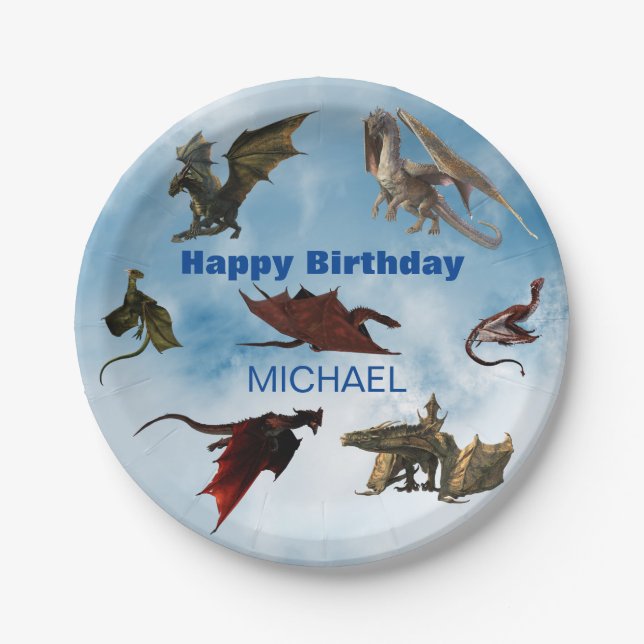 Dragon Species Fun Fantasy Personalisiert Geburtst Pappteller (Vorderseite)