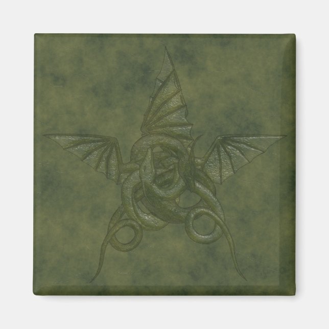 Dragon Star - Embosses Green Leather Image Magnet (Vorne)