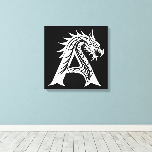 Dragon Styled Letter A, Dragon Alphabet, Monogram Leinwanddruck (Insitu (Holzboden))
