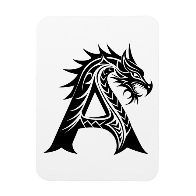 Dragon Styled Letter A, Dragon Alphabet, Monogram Magnet (Vertikal)