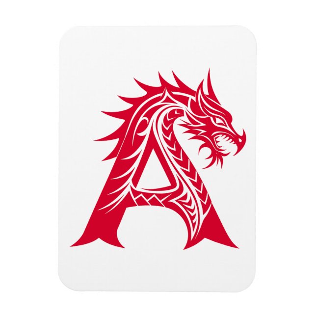 Dragon Styled Letter A, Dragon Alphabet, Monogram Magnet (Vertikal)