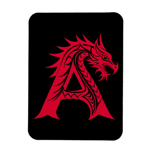Dragon Styled Letter A, Dragon Alphabet, Monogram Magnet (Vertikal)