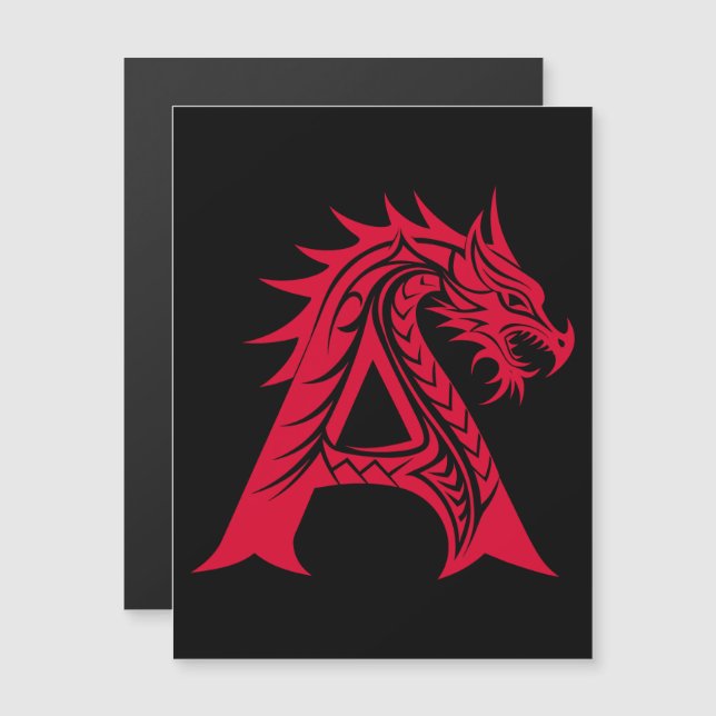 Dragon Styled Letter A, Dragon Alphabet, Monogram Magneteinladung (Vorne/Hinten)