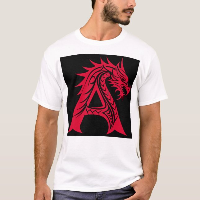 Dragon Styled Letter A, Dragon Alphabet, Monogram T-Shirt (Vorderseite)