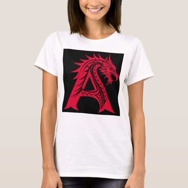 Dragon Styled Letter A, Dragon Alphabet, Monogram T-Shirt (Vorderseite)