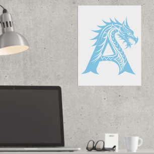 Dragon Styled Letter A, Dragon Alphabet, Monogramm Foliendrucke