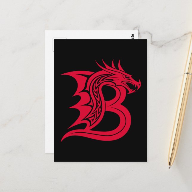 Dragon Styled Letter B, Dragon Alphabet, Monogram Postkarte (Vorderseite/Rückseite Beispiel)