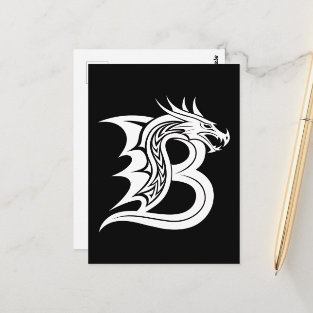 Dragon Styled Letter B, Dragon Alphabet, Monogram Postkarte (Vorderseite/Rückseite Beispiel)