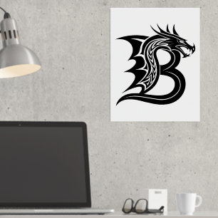 Dragon Styled Letter B, Dragon Alphabet, Monogramm Foliendrucke