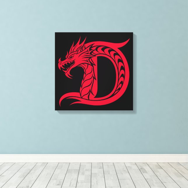 Dragon Styled Letter D, Dragon Alphabet, Monogram Leinwanddruck (Insitu (Holzboden))