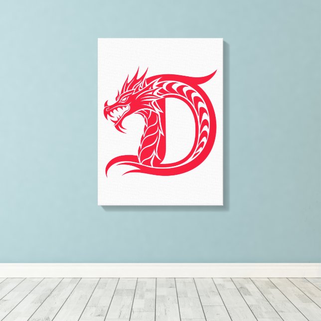 Dragon Styled Letter D, Dragon Alphabet, Monogram Leinwanddruck (Insitu (Holzboden))