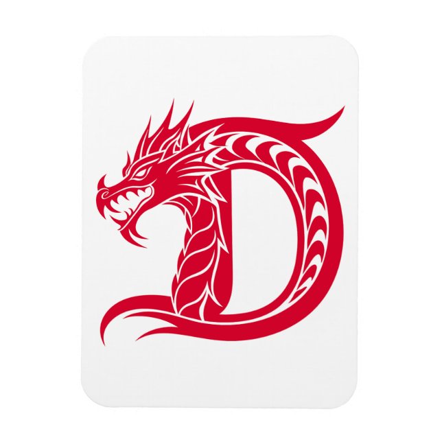 Dragon Styled Letter D, Dragon Alphabet, Monogram Magnet (Vertikal)