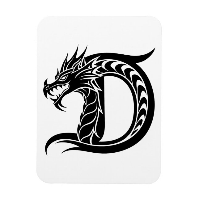 Dragon Styled Letter D, Dragon Alphabet, Monogram Magnet (Vertikal)