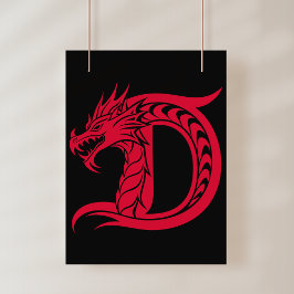 Dragon Styled Letter D, Dragon Alphabet, Monogram Poster