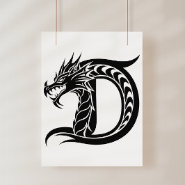 Dragon Styled Letter D, Dragon Alphabet, Monogram Poster