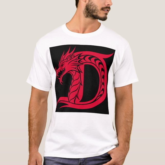 Dragon Styled Letter D, Dragon Alphabet, Monogram T-Shirt (Vorderseite)