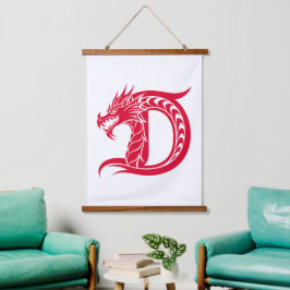 Dragon Styled Letter D, Dragon Alphabet, Monogram Wandteppich Mit Holzrahmen