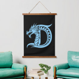 Dragon Styled Letter D, Dragon Alphabet, Monogram Wandteppich Mit Holzrahmen