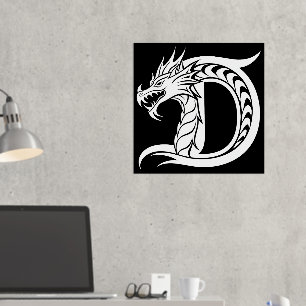 Dragon Styled Letter D, Dragon Alphabet, Monogramm Foliendrucke