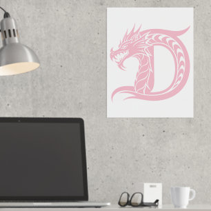Dragon Styled Letter D, Dragon Alphabet, Monogramm Foliendrucke