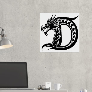 Dragon Styled Letter D, Dragon Alphabet, Monogramm Foliendrucke