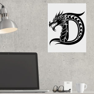 Dragon Styled Letter D, Dragon Alphabet, Monogramm Foliendrucke