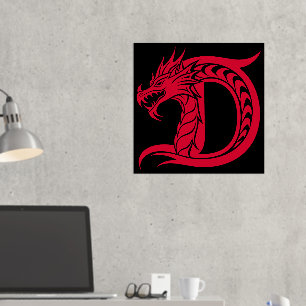Dragon Styled Letter D, Dragon Alphabet, Monogramm Foliendrucke