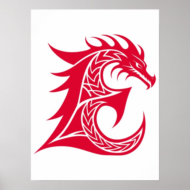 Dragon Styled Letter E, Dragon Alphabet, Monogram Poster (Vorne)