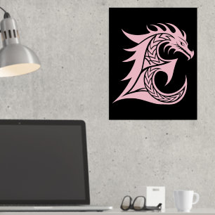 Dragon Styled Letter E, Dragon Alphabet, Monogramm Foliendrucke