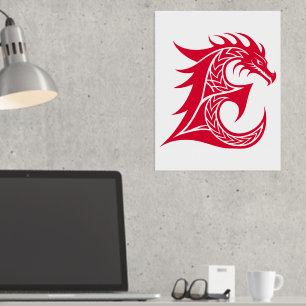 Dragon Styled Letter E, Dragon Alphabet, Monogramm Foliendrucke
