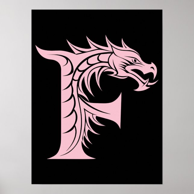 Dragon Styled Letter F, Dragon Alphabet, Monogram Poster (Vorne)