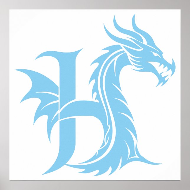 Dragon Styled Letter H, Dragon Alphabet, Monogram Poster (Vorne)