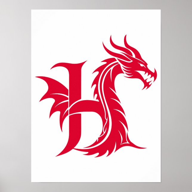 Dragon Styled Letter H, Dragon Alphabet, Monogram Poster (Vorne)
