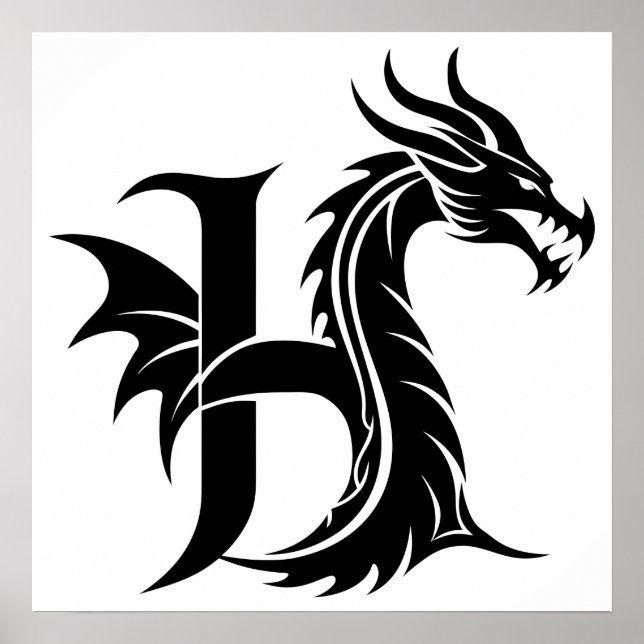 Dragon Styled Letter H, Dragon Alphabet, Monogram Poster (Vorne)