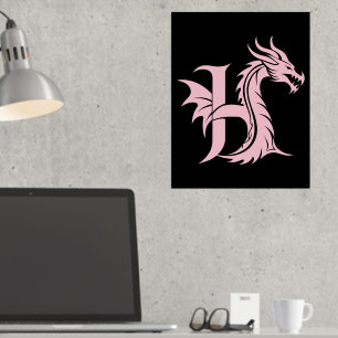 Dragon Styled Letter H, Dragon Alphabet, Monogramm Foliendrucke