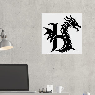 Dragon Styled Letter H, Dragon Alphabet, Monogramm Foliendrucke
