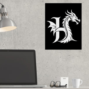Dragon Styled Letter H, Dragon Alphabet, Monogramm Foliendrucke