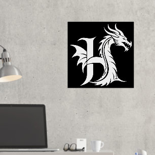 Dragon Styled Letter H, Dragon Alphabet, Monogramm Foliendrucke