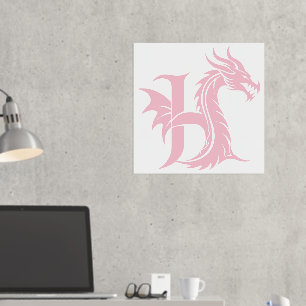 Dragon Styled Letter H, Dragon Alphabet, Monogramm Foliendrucke