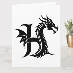 Dragon Styled Letter H, Dragon Alphabet, Monogramm Karte