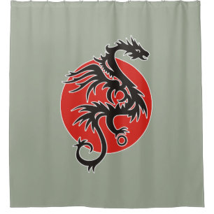 Dragon Sun - Schwarz-Weiß + Ihre Ideen Duschvorhang