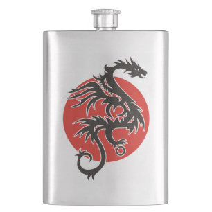 Dragon Sun - Schwarz-Weiß + Ihre Ideen Flachmann