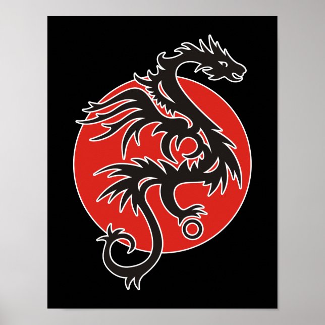 Dragon Sun - Schwarz-Weiß + Ihre Ideen Poster (Vorne)