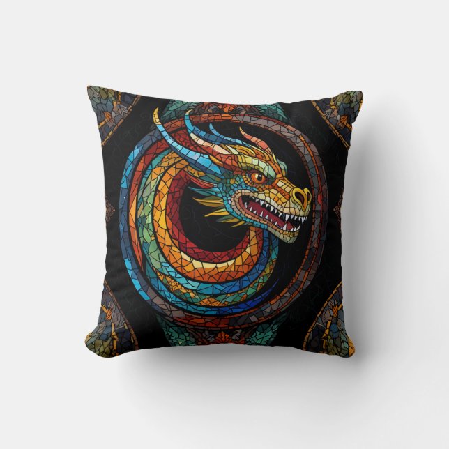 Dragon Swirl im mehrfarbigen Mosaikdesign Kissen (Vorderseite)