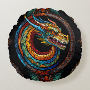 Dragon Swirl im mehrfarbigen Mosaikdesign Rundes Kissen