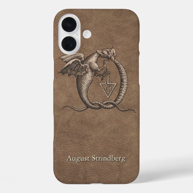 Dragon Symbol Imitats Leather mit Name iPhone 16 Plus Hülle (Rückseite)