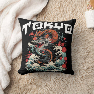 Dragon tanzt japanische Retro Seascape Kissen