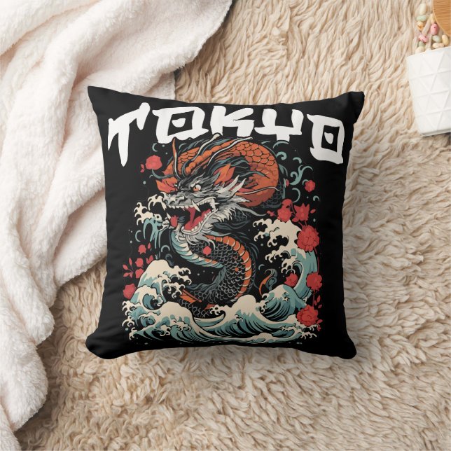 Dragon tanzt japanische Retro Seascape Kissen (Decke)