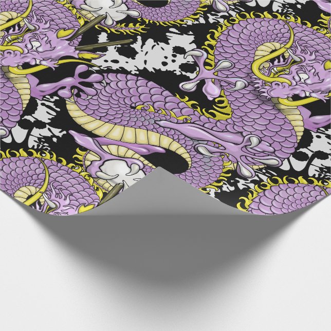 Dragon Tattoo Art Lila Lilac und Gelb Geschenkpapier (Ecke)