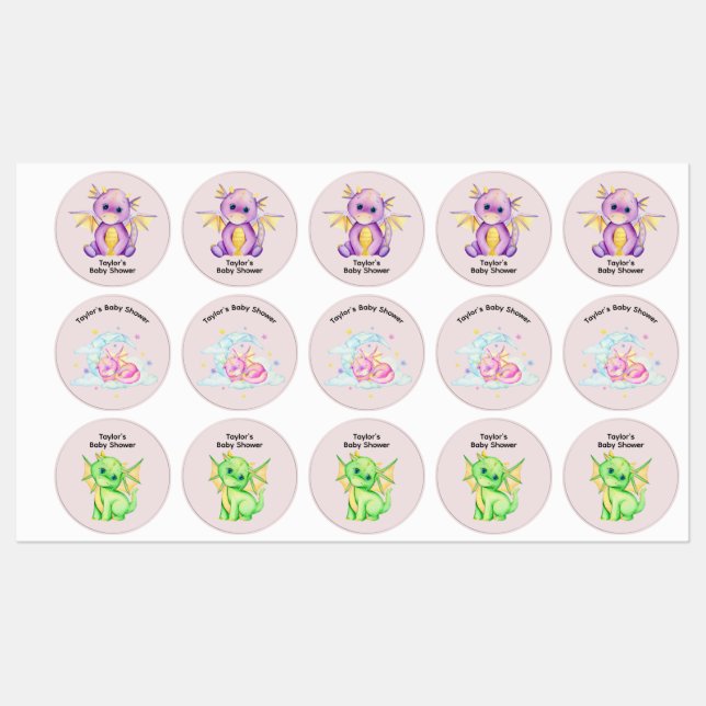 Dragon Themed Baby Shower Labels Etiketten (Blatt)